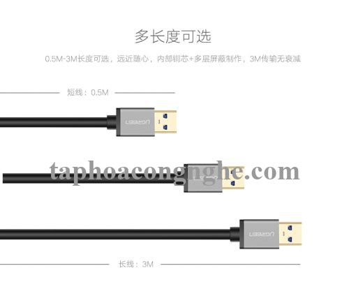 Ugreen 10494 0.5M màu Đen Cáp tín hiệu nối dài USB 3.0 dáng dây nhỏ cao cấp US115 30010494